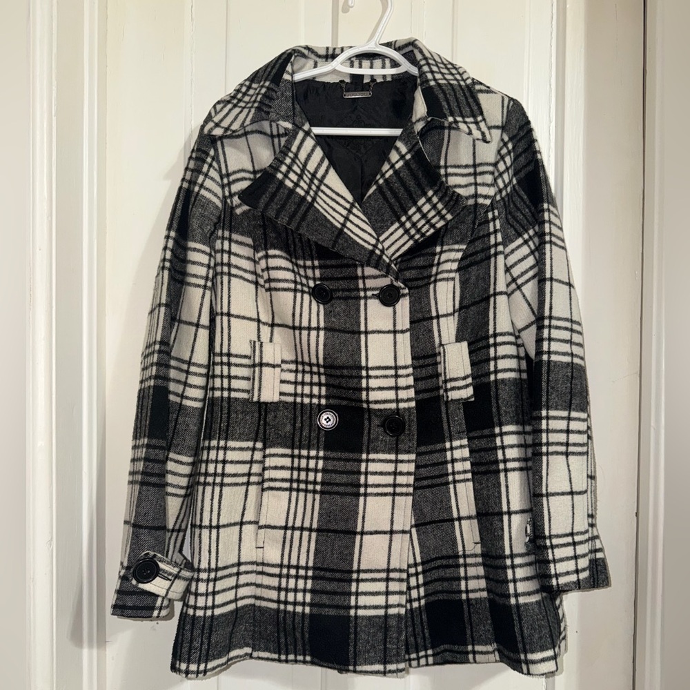 Women's XL Jou Jou 10% wool Plaid Double-Breasted Women's Coat checkered